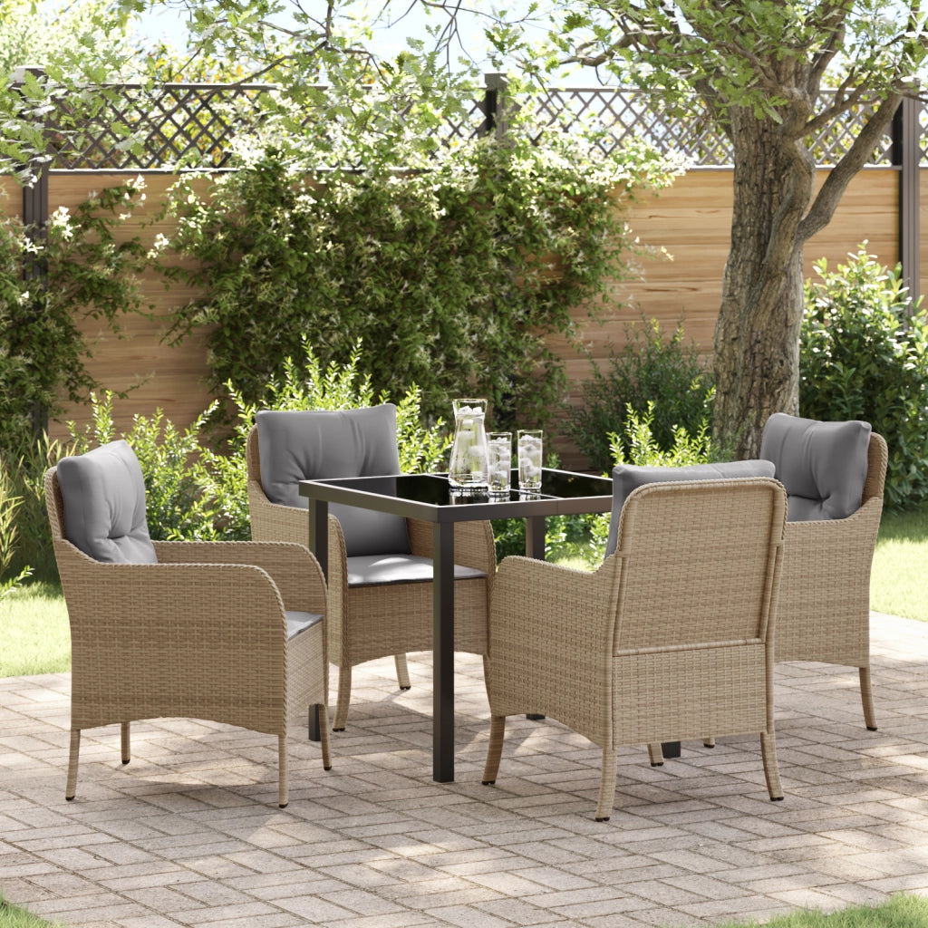 Set di Pranzo da Giardino 5 Pezzi con Cuscini Beige Polyrattan