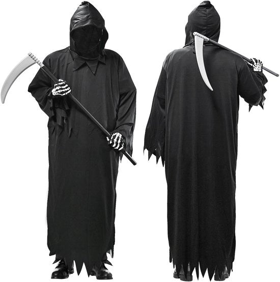 Costume da Halloween con Cappuccio - Abito da Carnefice - Cappello a Ciclo - Manichino - Guanti - Maschera Respirante - Adatto per Altezza del Corpo 160-185 cm - Costume da Carnefice