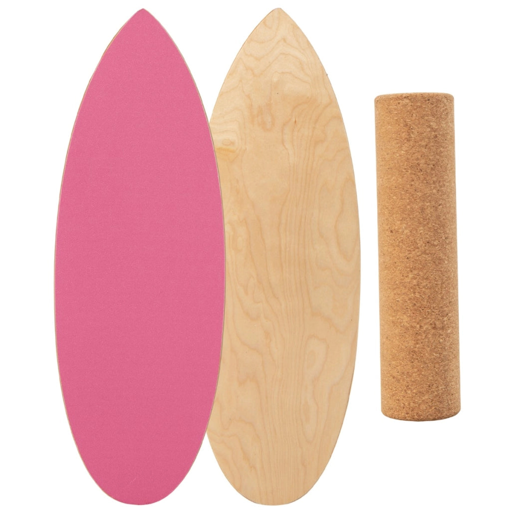 Tavola oscillante realizzata in legno di betulla e sughero, Balance board con rullo e copertura antiscivolo Roseo-Barre per flessioni