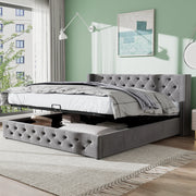 Letto matrimoniale imbottito con contenitore 140x200 cm in velluto grigio; stile Chesterfield