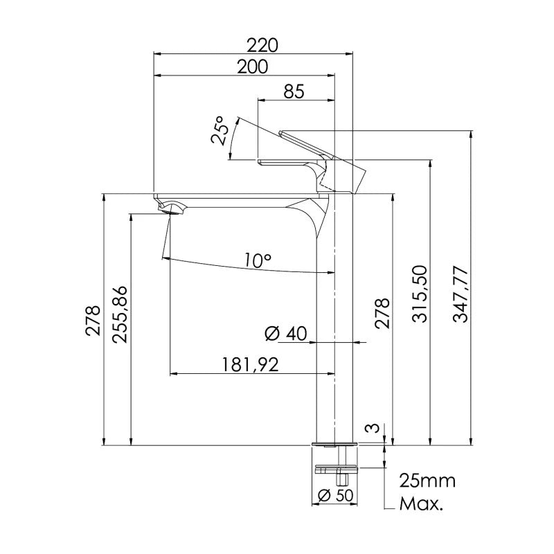 Miscelatore monocomando alto per lavabo con scarico click-clack e troppo pieno serie Energy