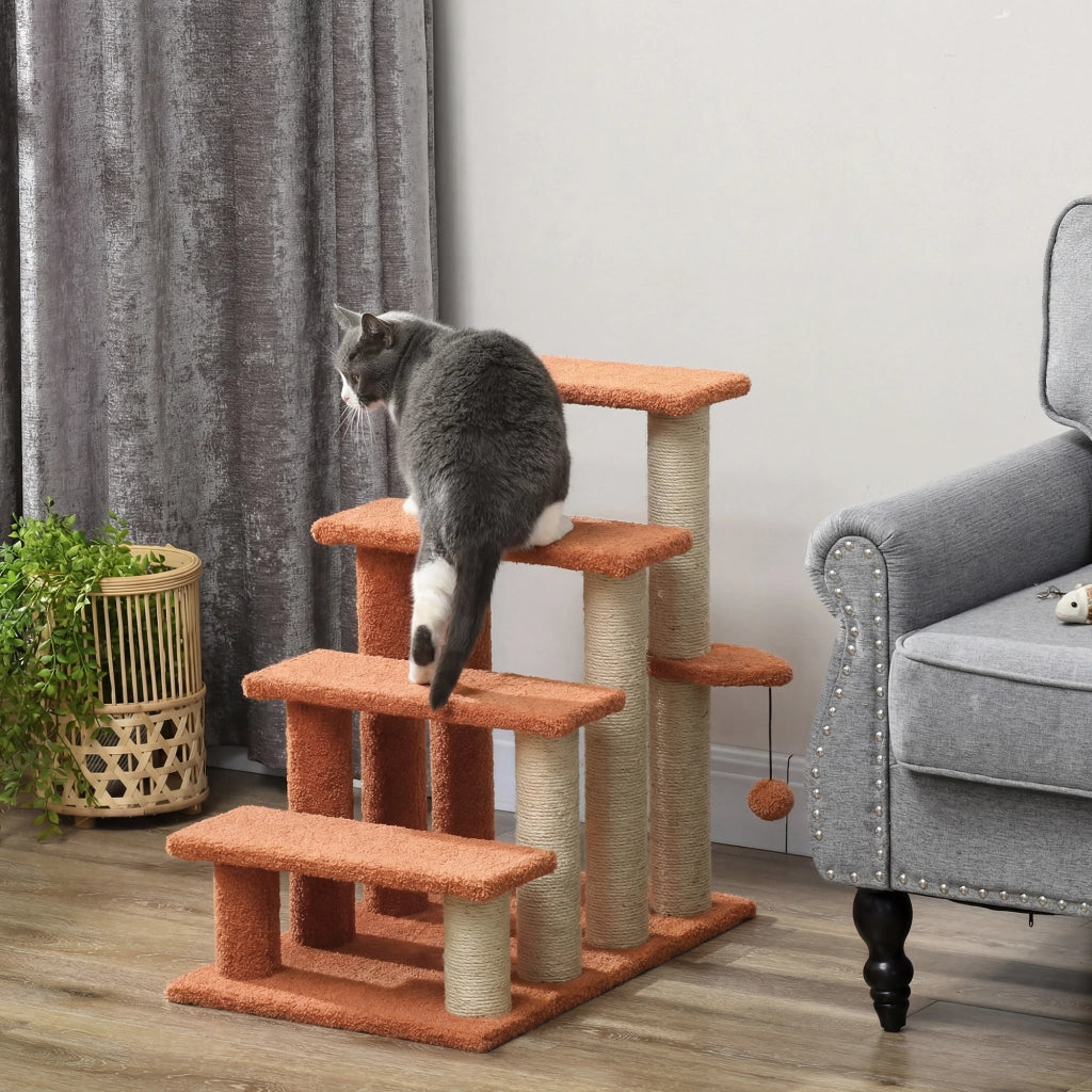 Scala per Gatti 4 Gradini ¨C Zephmum ¨C Marrone 60x40x64 cm