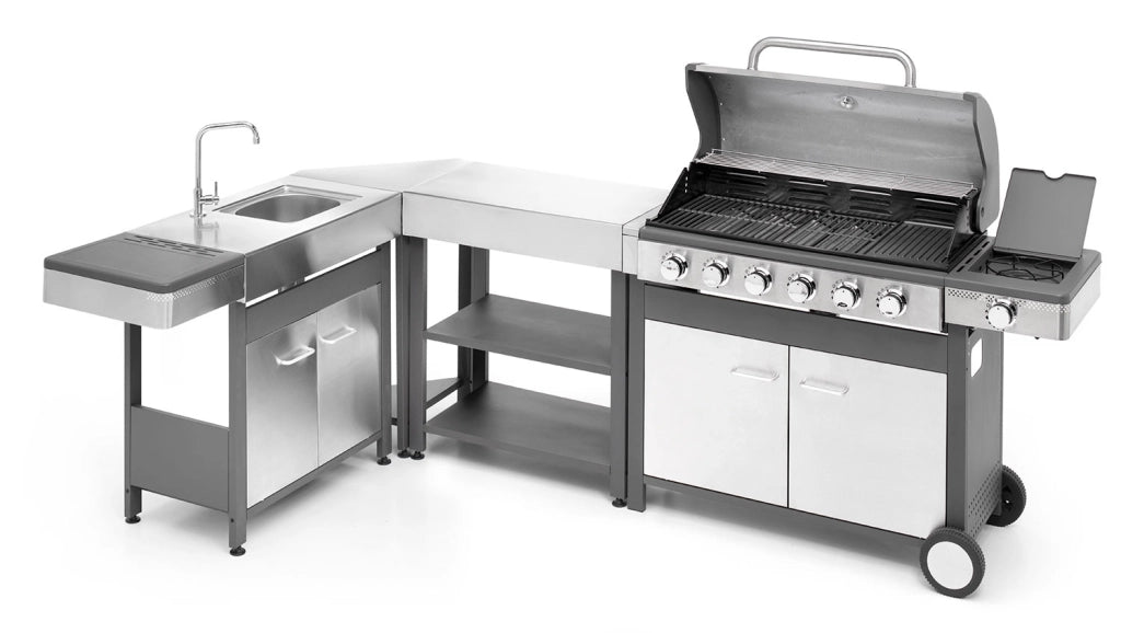 Modulo Componibile Corner Ompagrill Indian con Rubinetto e Scarico Compatibile BBQ Indianapolis in Acciaio Inox