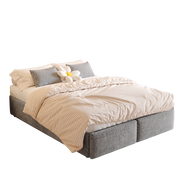 Letto imbottito 140x200 cm; con contenitore idraulico e 2 cassetti; tessuto cotone e lino; grigio