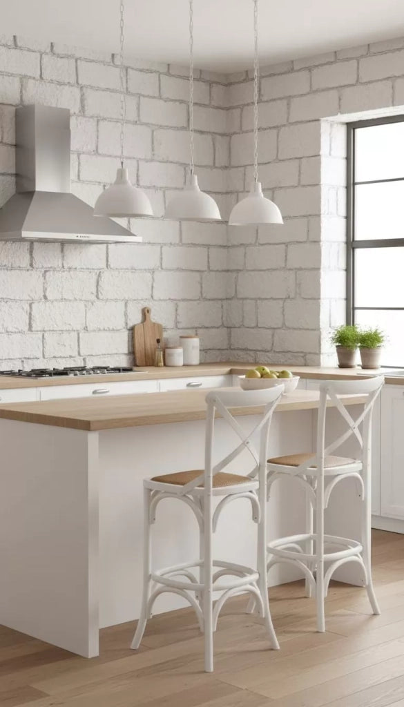 Sgabello cross bistrot shabby bianco legno olmo seduta rivestita rattan naturale 50x55x116 - Mobili 2G