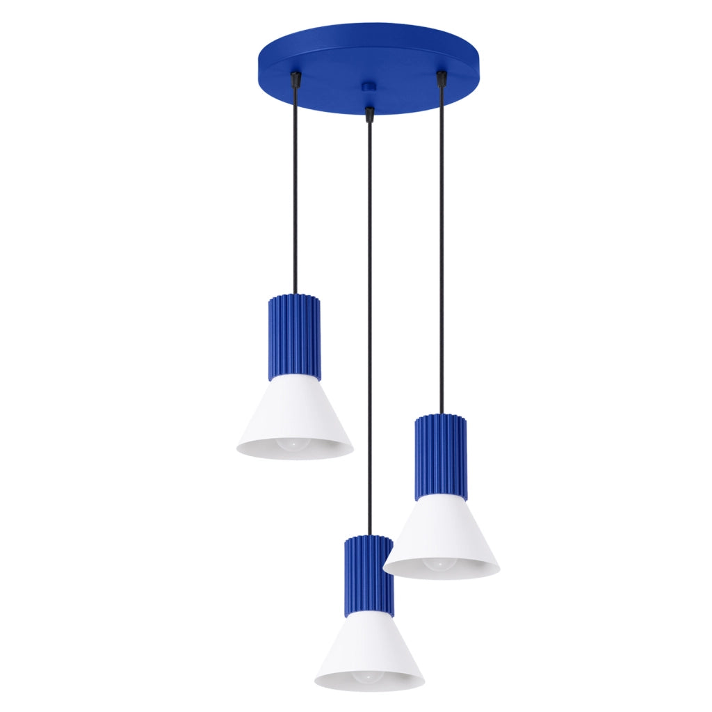 Sospensione tripla moderna ultramarina/bianco E14 MOLDEA