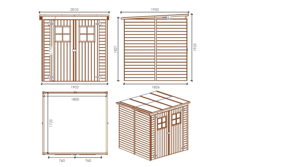 Casetta da giardino in legno 3.42 m2 - 1.9x1.8 m - 12.5 mm - Impregnata - DOM10 - ALTANKA