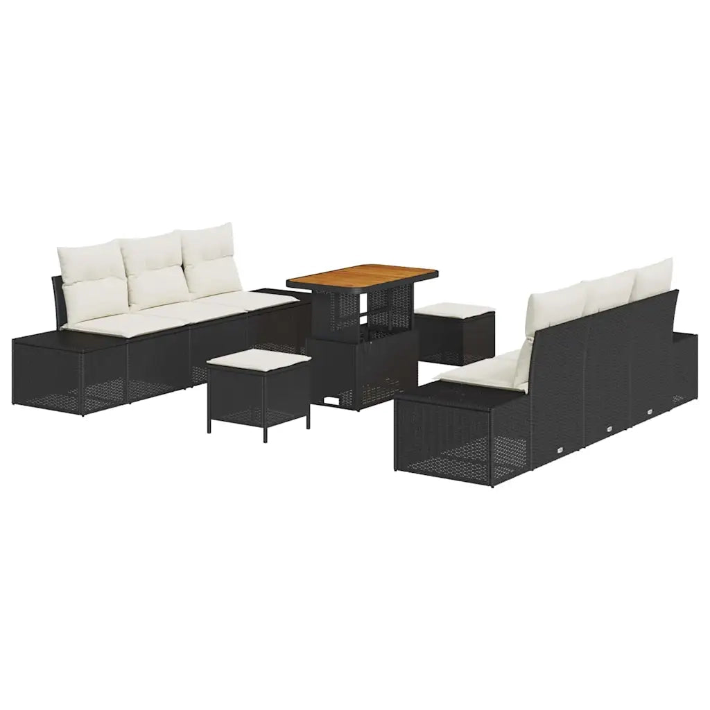 Set Divano da Giardino con cuscino 9 pcs Nero Poly Rattan 3364690