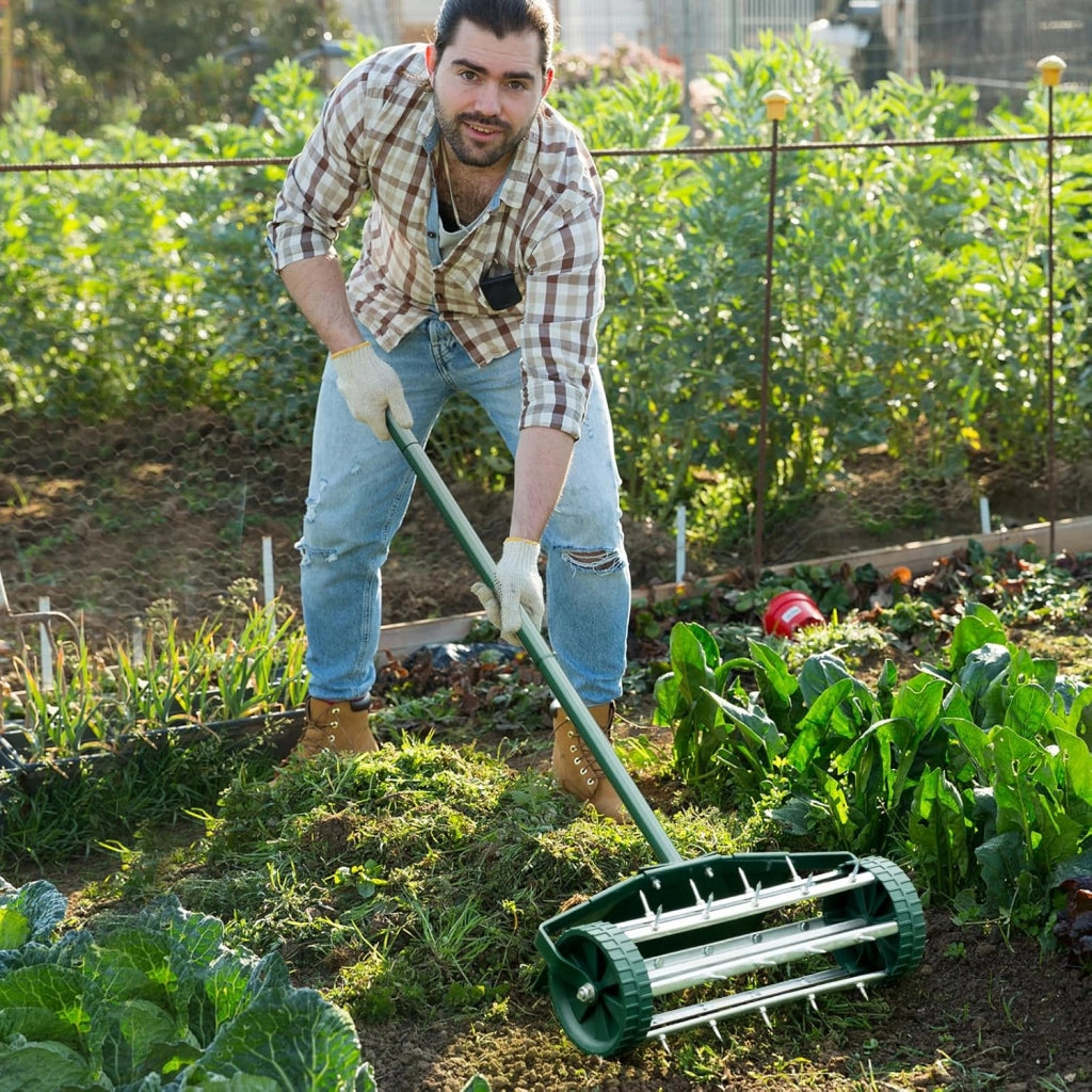 Arieggiatore per Prato, Rullo Arieggiatore da Prato con Parafango, Arieggiatore Manuale per Prato Giardino Terreno, 46 x 23 x 127 cm