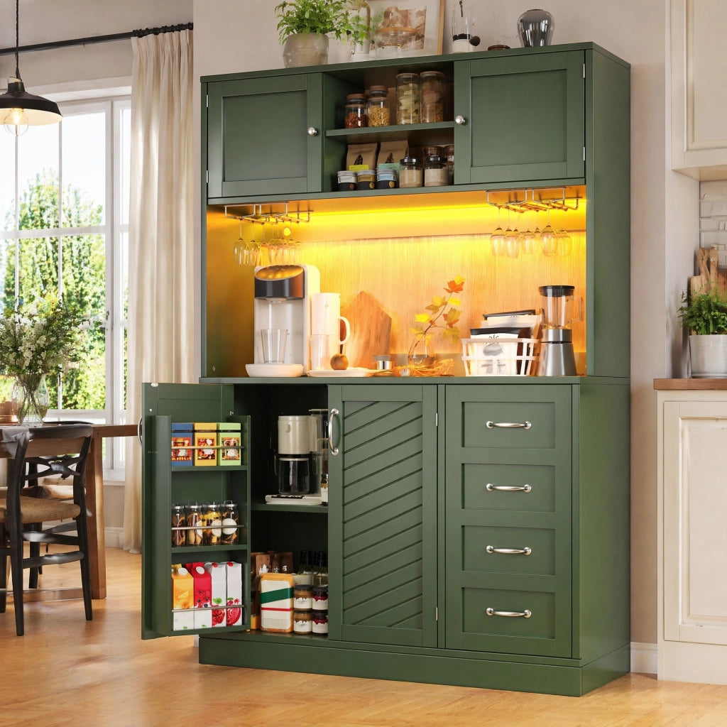 BUFFET 120x40x188 cm in MDF Verde con LED e sistema anti-ribaltamento