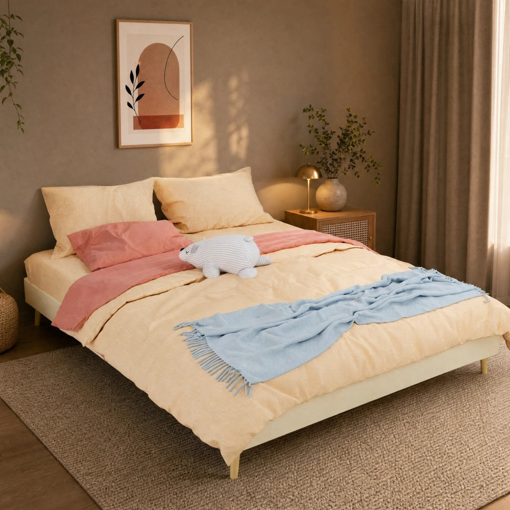 Struttura letto moderna 160x200 cm in tessuto beige