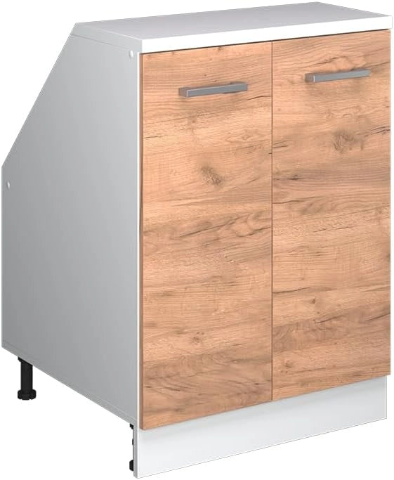 Mobile sottotetto Rion, Quercia dorata, 60 x 81.6 cm con 2 porte, carcassa 60 cm profondità, adatto per il salvaspazio sotto tetti spioventi