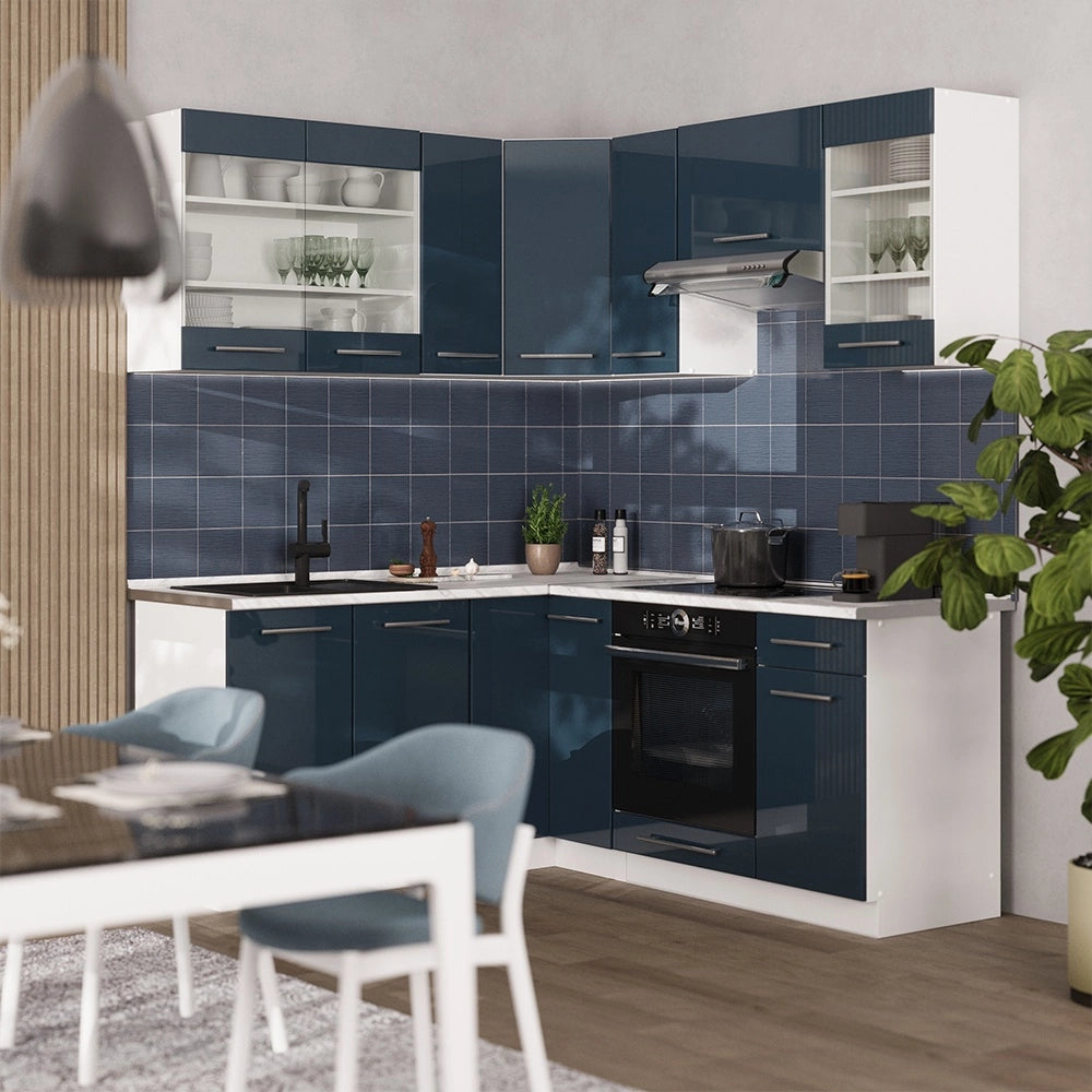Mobili da cucina Fame-Line Blu scuro lucido/Bianco 190 x 160 cm, PL Rovere Vicco
