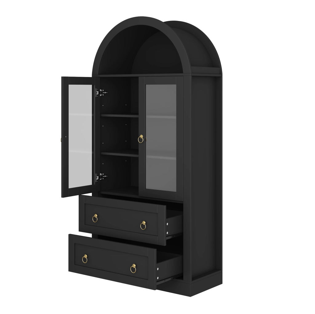 Armadio ad arco 80x36x170 cm con ante in vetro e ripiani regolabili in truciolare nero