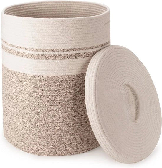 Cesta di Rete di Cotone con Coperchio 58L - Cesta di Rete Pieghevole per Stoccaggio per Salotto, Camera da Letto o Bagno - Ideale per Piumoni, Coperte, Asciugamani - 38 x 51 cm