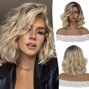 Parrucca a onde per donne | Resistenete al calore con highlights marrone scuro-oro | Ideale per feste quotidiane