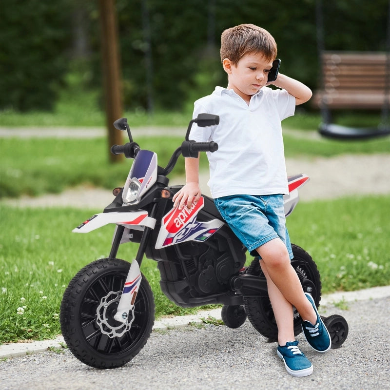 Motocicletta elettrica per bambini da 12V con rotelle, luci a LED, musica, USB, per ragazzi e ragazze, bianca.