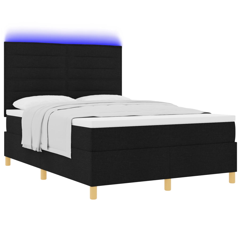 Letto con Box Spring e Materasso & LED Nero 140x190 cm Tessuto