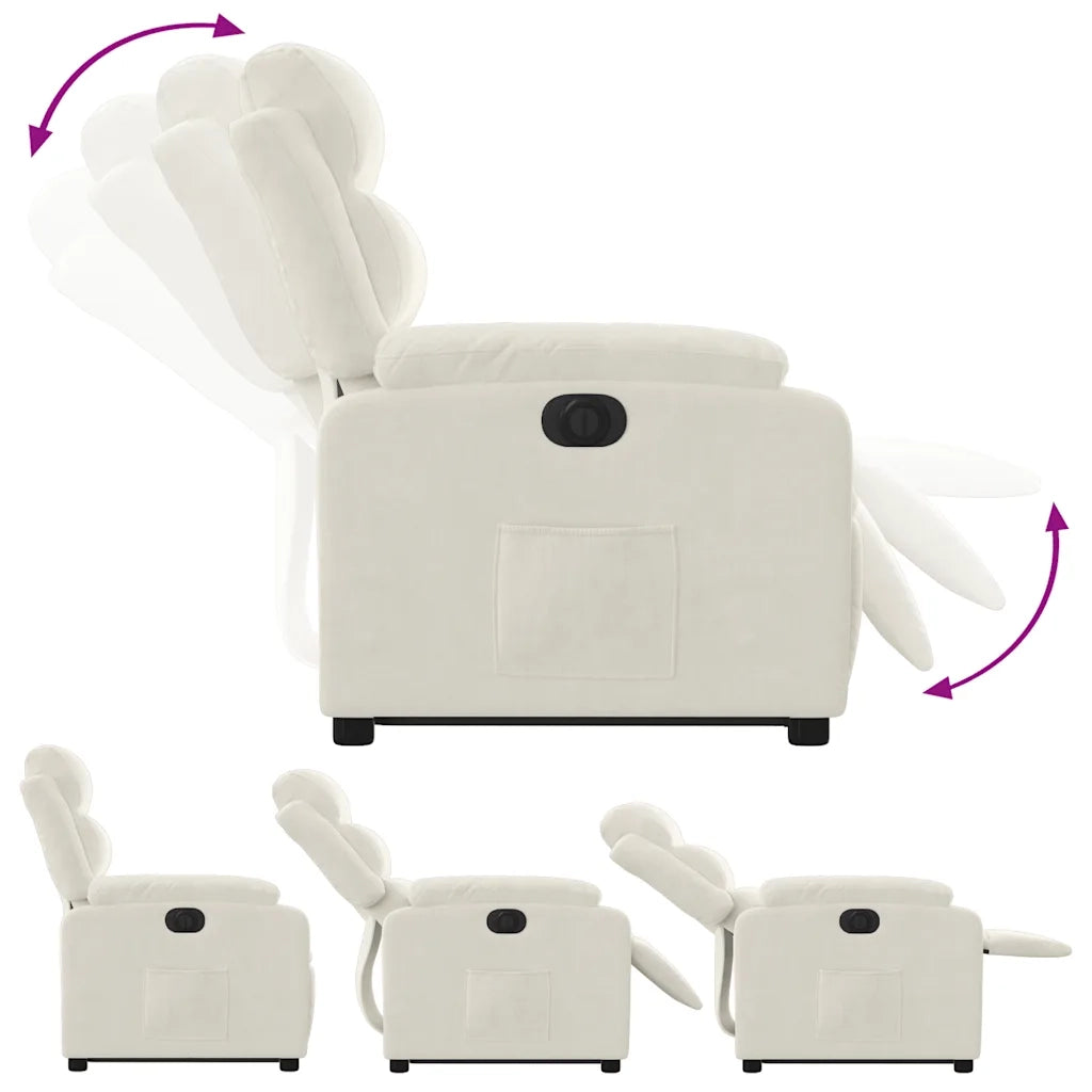 Poltrona Alzapersona Reclinabile Elettrica Crema in Velluto 3205123