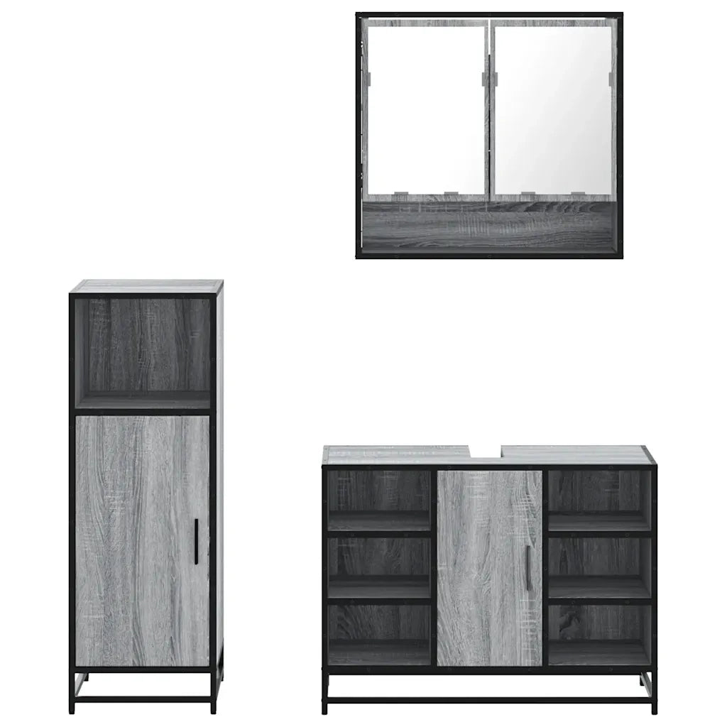Set Mobili da Bagno 3 pz Grigio Sonoma in Legno Multistrato