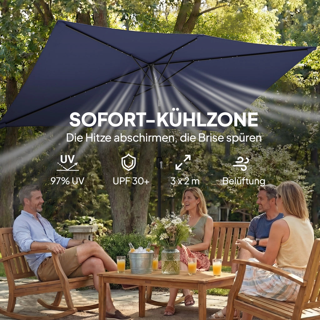 Ombrellone LED Solare 300x200 cm Pieghevole ¨C zephmum ¨C Blu Marino