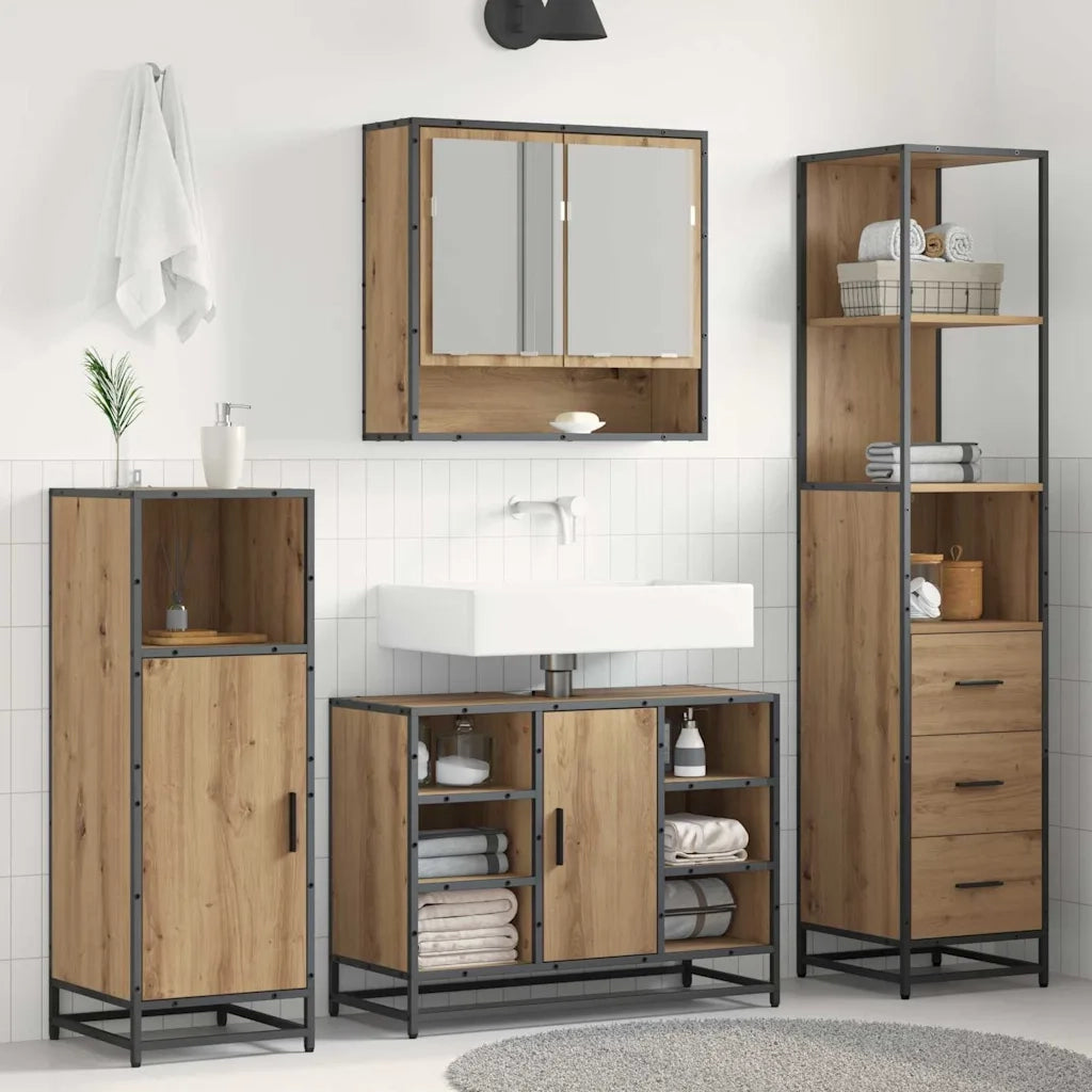Set di mobili per il bagno con cassetto Rovere artigianale 883599
