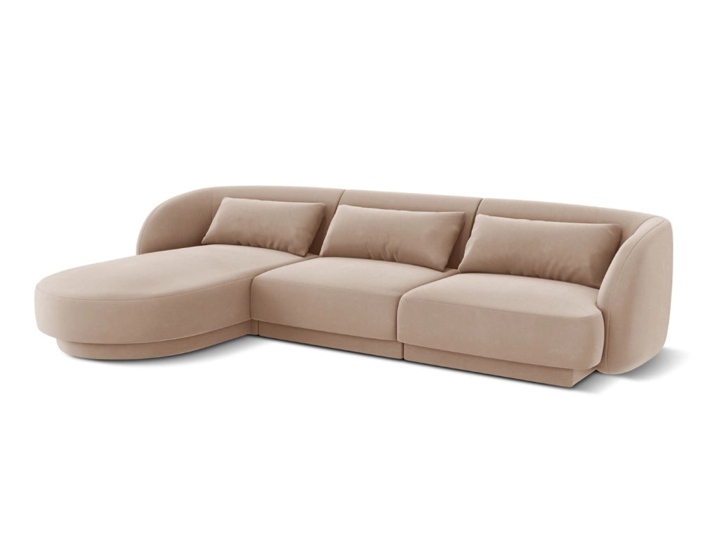 Cosmopolitan Design - Divano angolare sinistro "Tulum" 4 posti in velluto beige 
