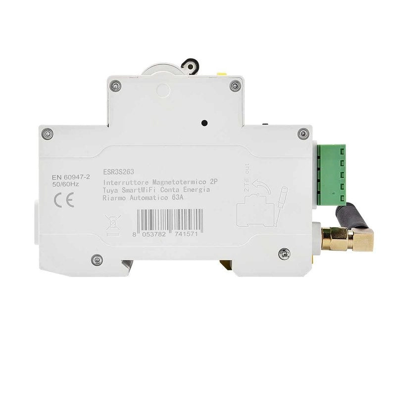 Interruttore Magnetotermico Smart WIFI 2P 63A App TUYA Occupa 3 Moduli DIN Con Funzione Controllo Consumo Energia