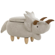 Animale Triceratopo Sgabello per bambini Tessuto in poliestere grigio chiaro Gambe in legno imbottite contenitore Poggiapiedi cameretta