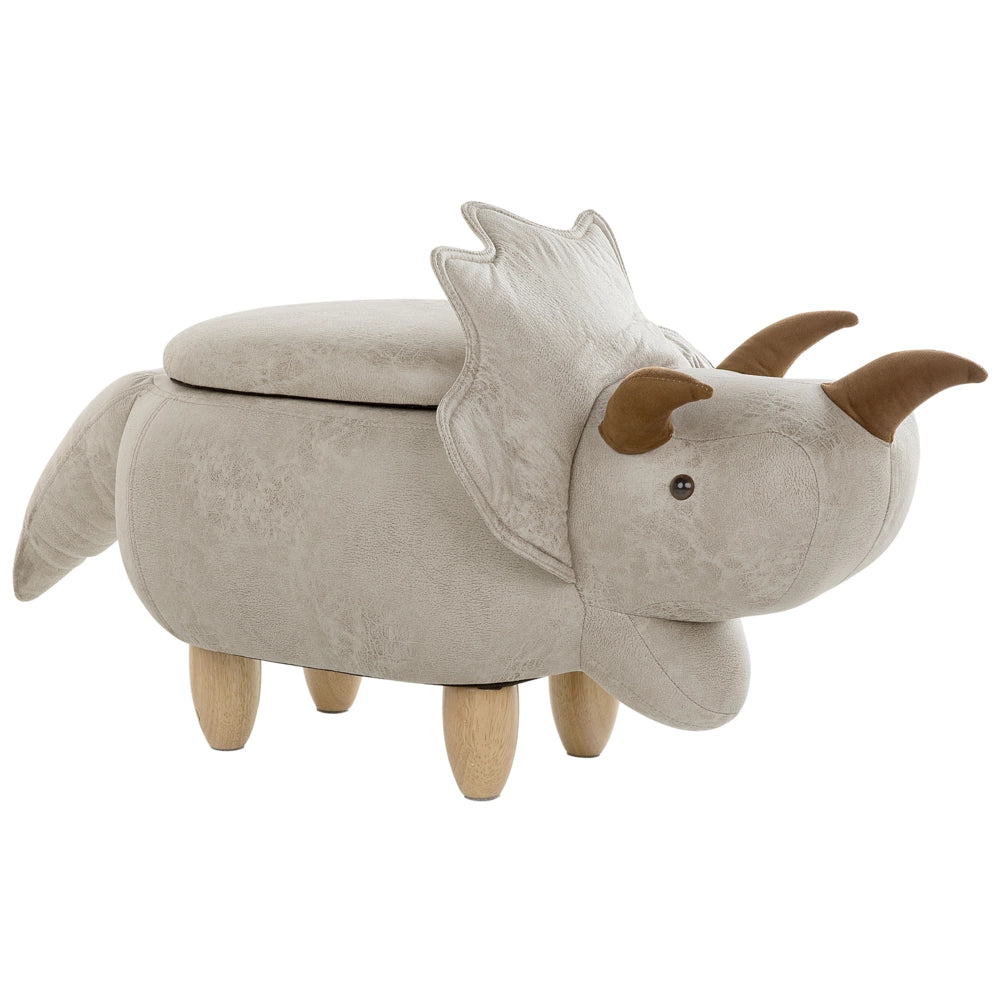 Animale Triceratopo Sgabello per bambini Tessuto in poliestere grigio chiaro Gambe in legno imbottite contenitore Poggiapiedi cameretta