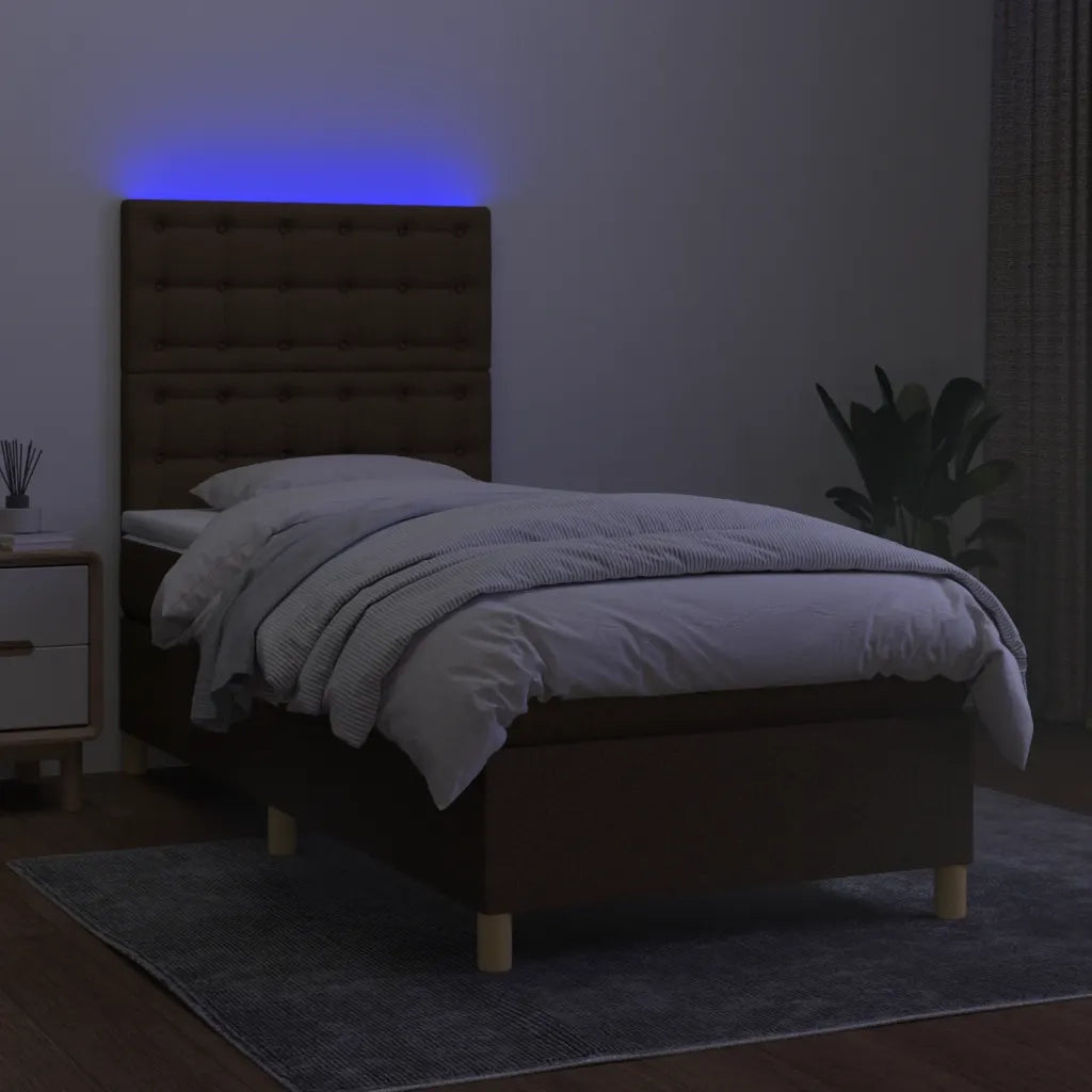 Letto a Molle Materasso e LED Marrone Scuro 80x200cm in Tessuto cod mxl 57880