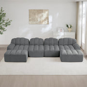 Divano modulare a U 4 posti con 2 pouf componibili seduta profonda design ergonomico in pile granulato grigio