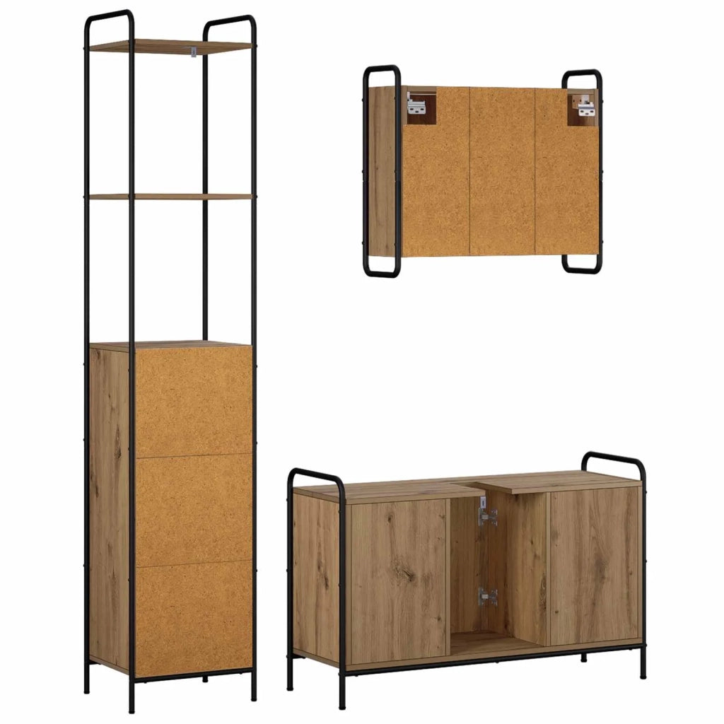 Set di Armadi da Bagno 3 pz Rovere Artigianale 3444590