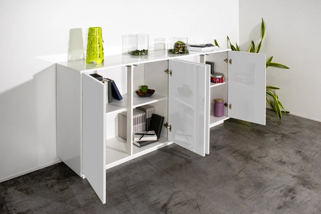 Credenza 4 Ante 180,1x41,4x86 cm Bloom Bianco Lucido