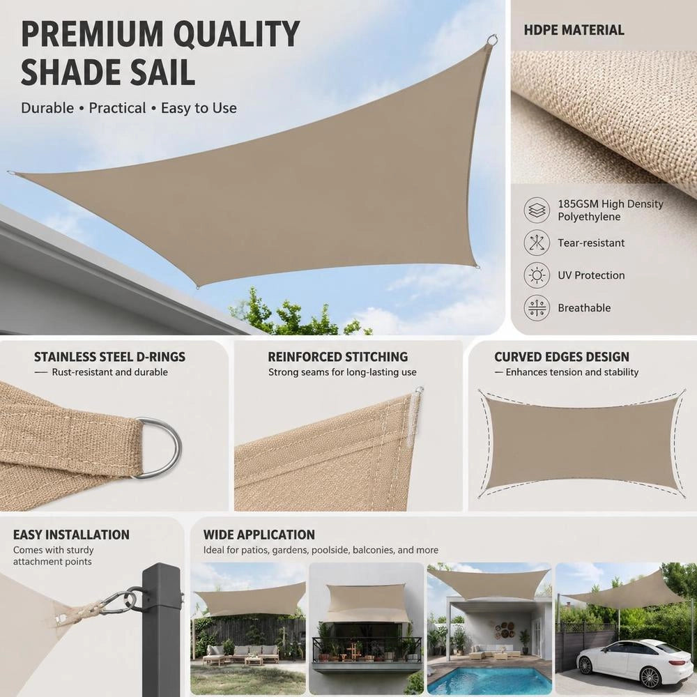 Rectangular Sunshade Sail Made Of Oxford Fabric, 3.5 X 4.5 M, Taupe