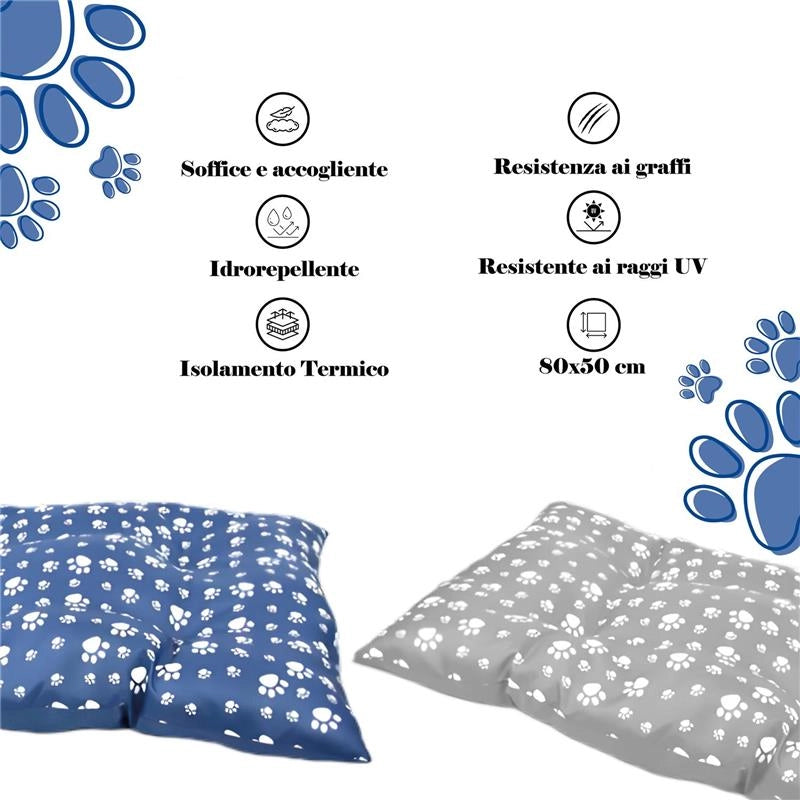 OPTIMO CUCCIA CON MORBIDO CUSCINO INTEGRATO BOMBER CON TEXTURE ZAMPETTE 80X50 CM CON CORDA 38 CM - ASSORTITO