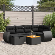 Set Divani da Giardino con Cuscini 7pz Nero Polyrattan