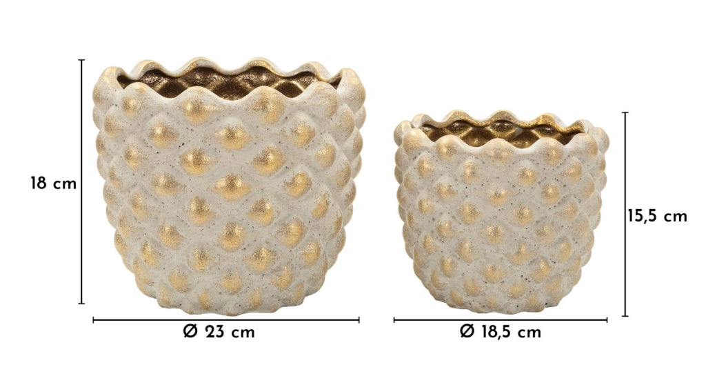 Cachepot Pepitas Coppia Ø23x18 cm in Ceramica Grigio e Oro