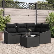 Set di Divani da Giardino in 5 Pezzi con Cuscini Beige Polyrattan