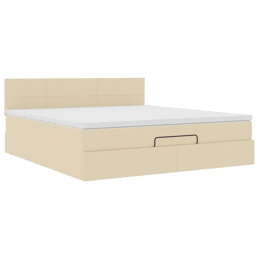 Pouf Letto con Materasso e LED Crema 180x200cm in Tessuto 3312331