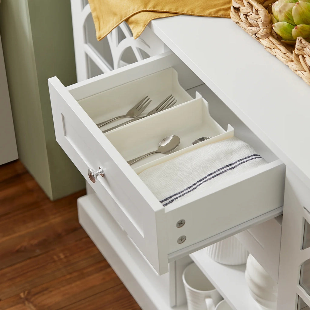 Credenza con 2 ante in vetro e 2 cassetti, Mobile da cucina, Mobile da soggiorno, Buffet, Mobile contenitore, Bianco, 120x39x78cm FSB79-W SoBuy