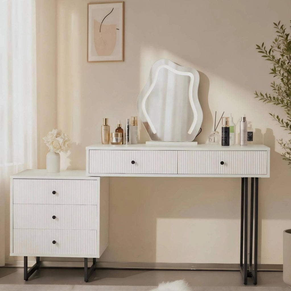 Tavolo da trucco con specchio LED dimmerabile; 100x40x76 cm; bianco
