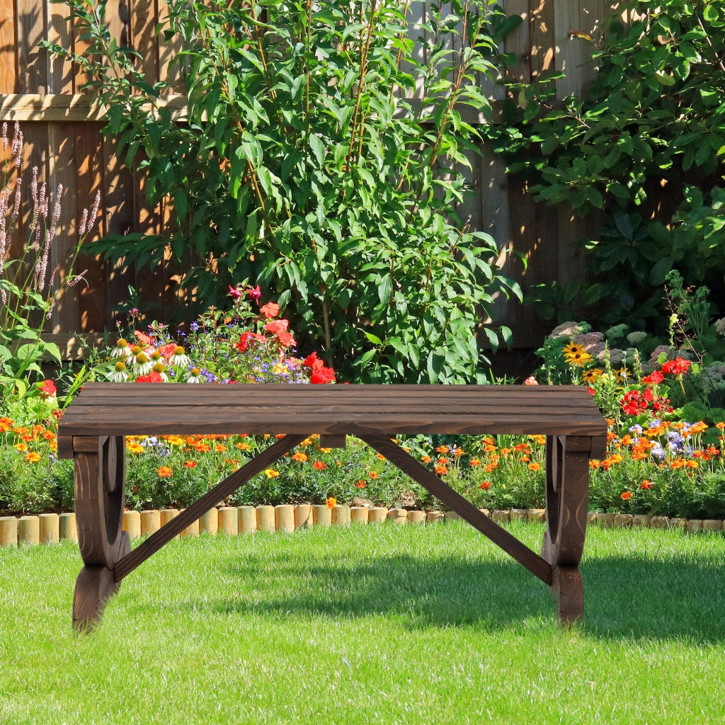 Panca Da Giardino Rustica In Legno Marrone 98 X 50 X 39,5 Cm Per Esterni