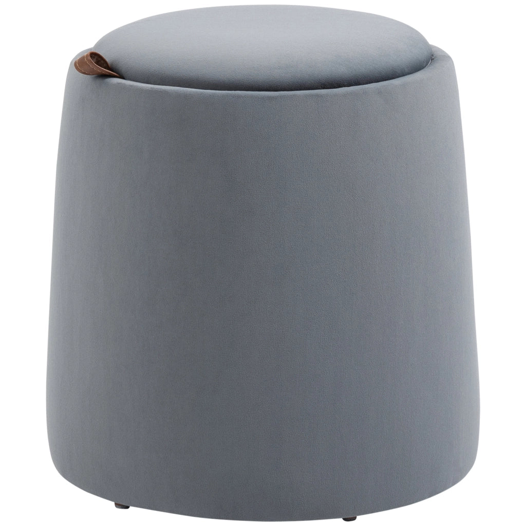 Pouf rotondo 2 in 1 con contenitore e coperchio reversibile, effetto velluto grigio, Ø44 x 47,5 cm