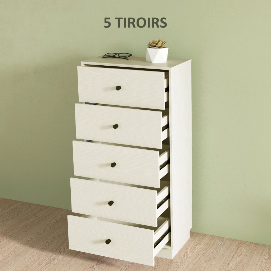 Cassettiera 5 cassetti, mobile per camera, stile moderno ¨C zephmum ¨C crema, 47x29x95cm