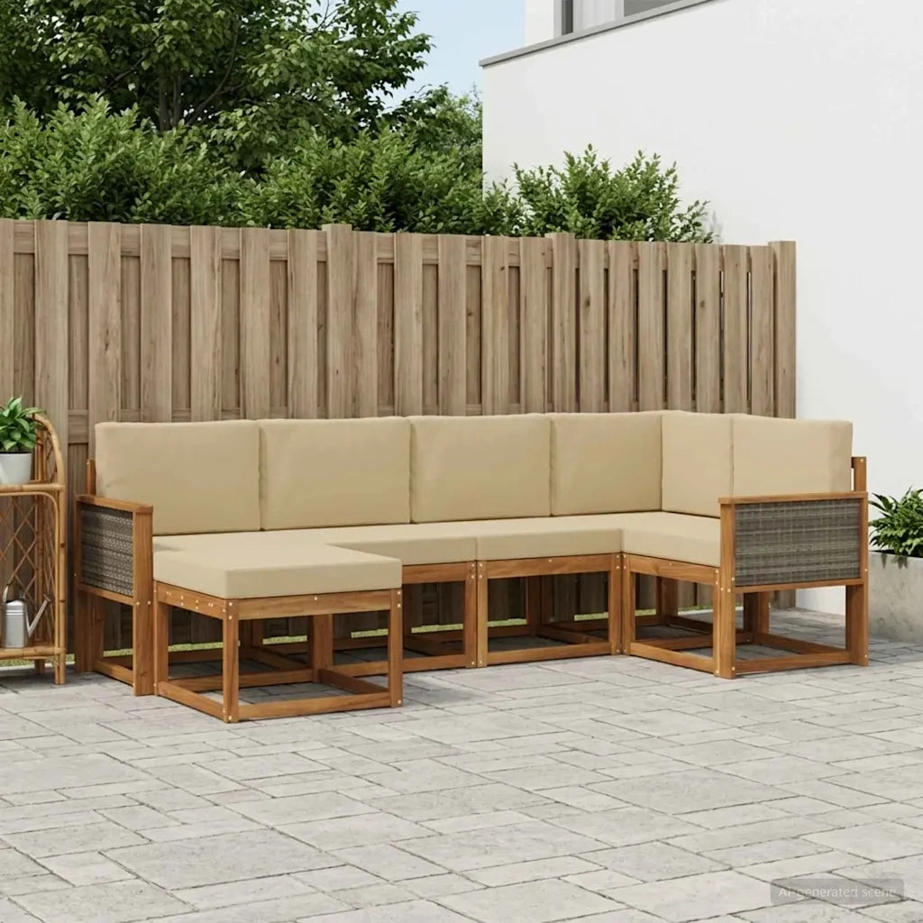 Set di divani da esterno 6 pcs Naturale e Beige Poliestere 3385349