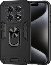Hoesje schoccorientato per Xiaomi Redmi Note 14 Pro 5G, guscio premium in TPU e PC, nero con anello metallico & chiusura magnetica.