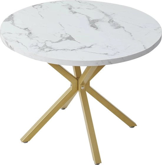 Tavolo da Cucina - 100 cm - Lusso - Sottopiede in Oro - Aspetto di Marmo - Rond - Arredamento