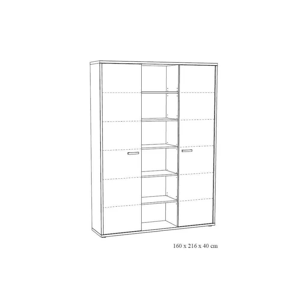 Mobile alto da ufficio con 2 porte e scaffali colore rovere chiaro e nero