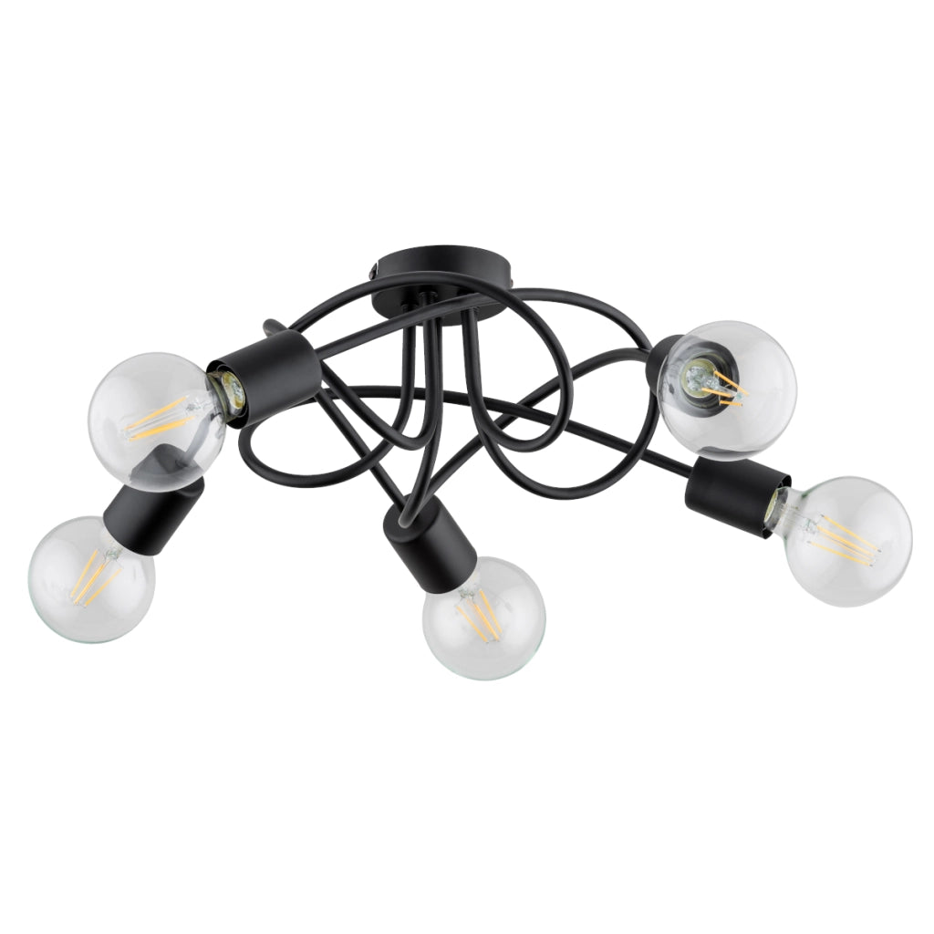Plafoniera loft nera 52cm 5xE27 metallo Alfa Boston